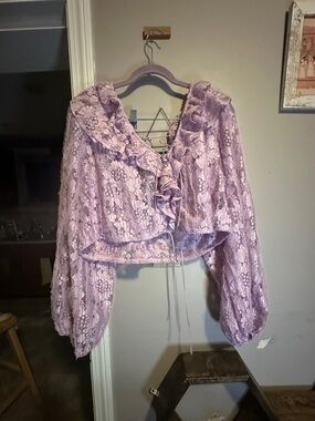 For Love & Lemons Lavender Lace Ruffle Crop Top, XXL, BNWT